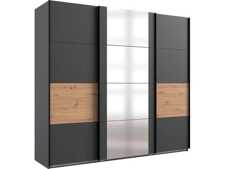 Schwebetürenschrank WIMEX Barmbek Schlafzimmerschrank BESTSELLER Garderobenschrank , braun (graphit, artisan eiche nachbildung, spiegel), B:225cm H:208cm T:64cm, Spanplatte, Schränke, Kleiderschrank mit 2 Stoffboxen und 2 zusätzlichen Böden, Spiegeltür von Wimex