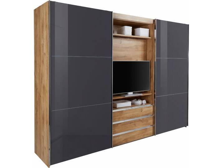 Schwebetürenschrank WIMEX Magic by fresh to go , grau (plankeneichefarben, außentüren grauglas), B:300cm H:216cm T:65cm, Schränke, tolles EXTRA: mit drehbarem TV-Element, Fronten aus Glas von Wimex
