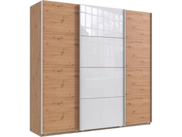 Schwebetürenschrank WIMEX Norderstedt , weiß (artisan eiche nachbildung, glas weiß), B:225cm H:236cm T:64cm, Spanplatte, Schränke, INKLUSIVE 2 Stoffboxen und 2 zusätzliche Einlegeböden, mit Glastür von Wimex
