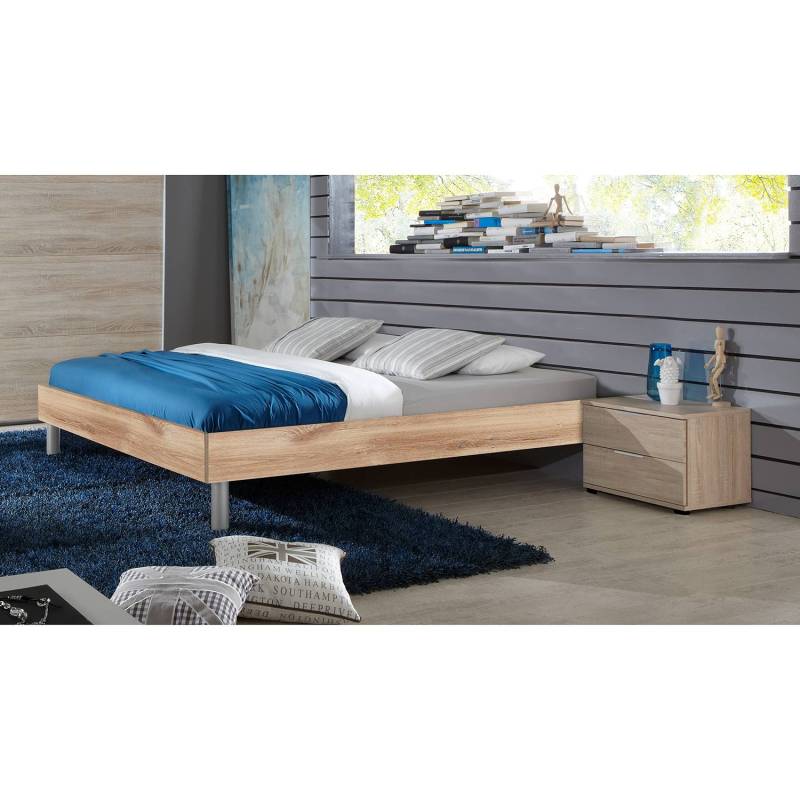 home24 Bettgestell Easy Beds 120 x 200cm Spanplatte foliert Braun/Plankeneiche Dekor Eiche von home24