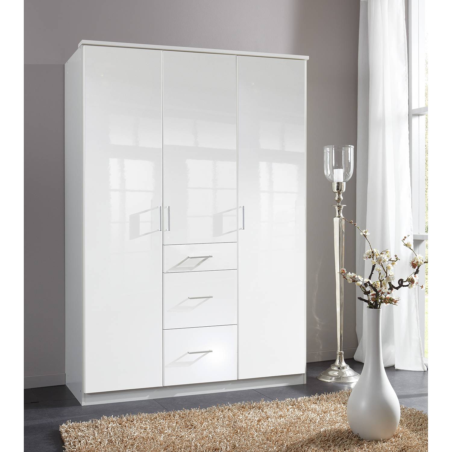 Wimex Drehtürenschrank Duncans Hochglanz Weiß 135x198x58 cm (BxHxT) 3-türig Spanplatte Modern von Wimex