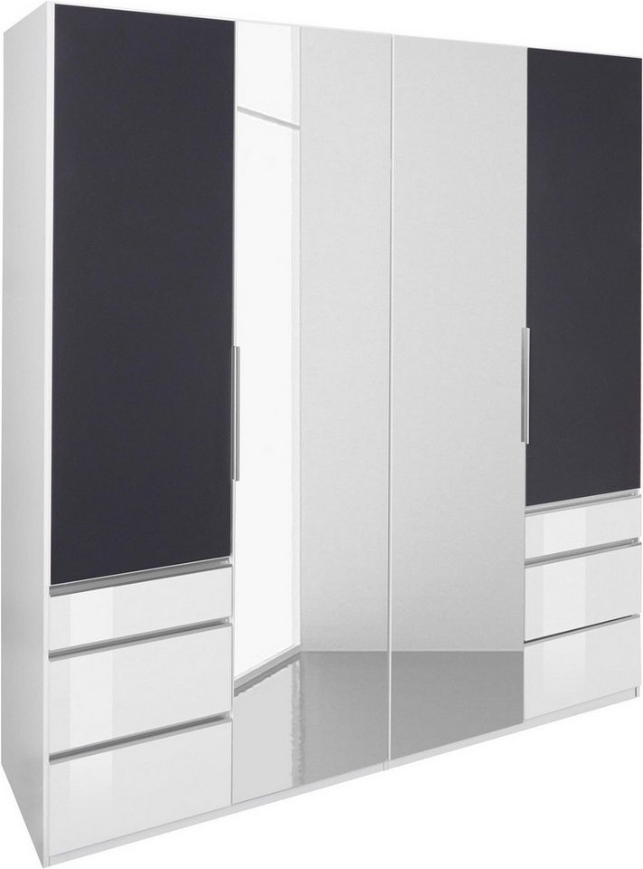 Wimex Drehtürenschrank Level (mit Türen, mit Spiegel, mit Schubladen, 1-St., moderne Optik, Metallgriffe) 200x58x236cm, weiß / Grauglas, Spiegel von Wimex