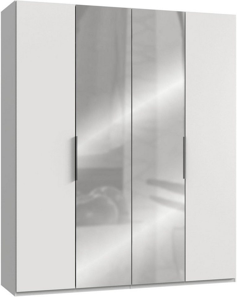 Wimex Drehtürenschrank Level (mit holztüren, Spiegeltüren, Einlegeböden, Kleiderstangen, 1-St., moderne optik, chromfarbene Metallgrife, mit Spiegel) 4-türig 200x58x236cm weiß von Wimex