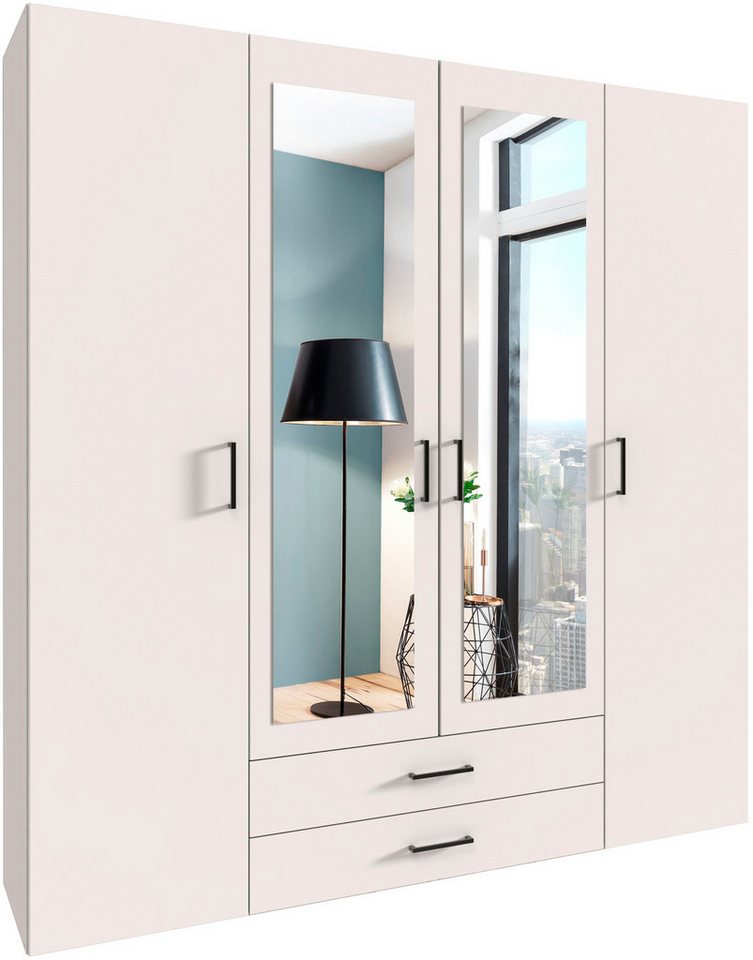 Wimex Drehtürenschrank Mugano (mit langen oder kurzen Griffen aus Metall) wahlweise mit oder ohne Spiegel, mit Schubladen von Wimex