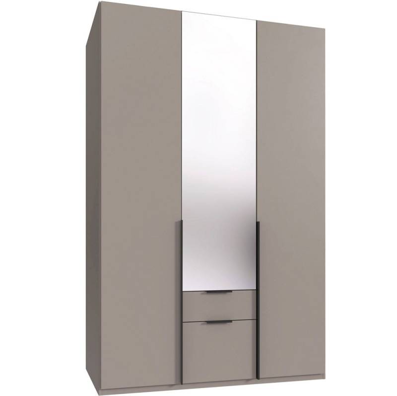 Wimex Drehtürenschrank Mugano (3-türig, 4 Einlegeböden, 2 Kleiderstangen, 2 Schubladen, 1-St., moderne Optik, Metallgriffe in schwarz) 135x58x208cm Saharagrau matt Premium von Wimex