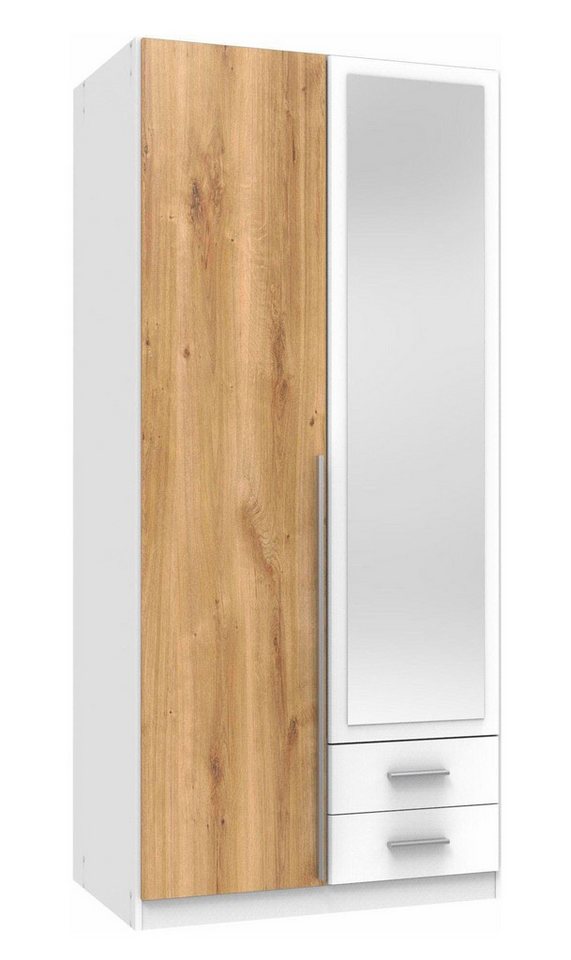 Wimex Drehtürenschrank Skate (mit Türen, mit Einlegeböden, mit Schubladen, 1-St., moderne Optik, 2-türig mit Spiegel) 90x198x58cm weiß Plankeneiche von Wimex