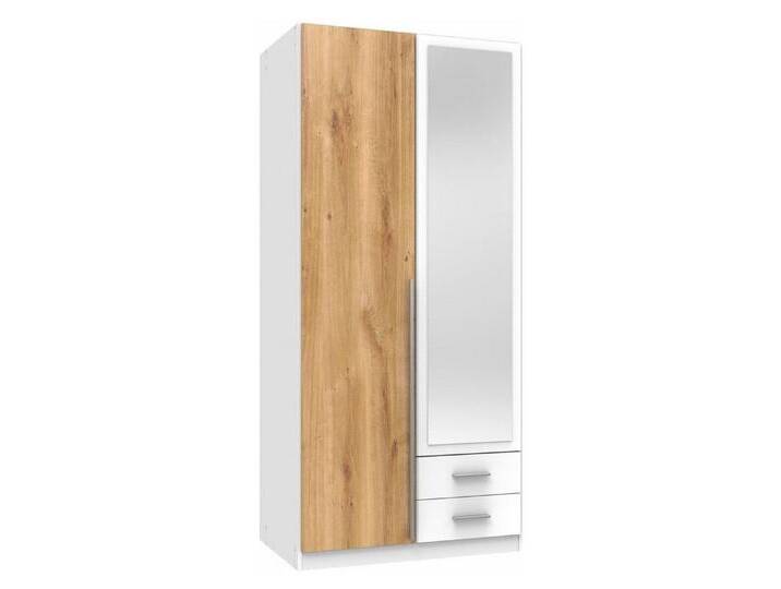Wimex Drehtürenschrank Skate (mit Türen, mit Einlegeböden, mit Schubladen, 1-St., moderne Optik, 2-türig mit Spiegel) 90x198x58cm weiß Plankeneiche von Wimex