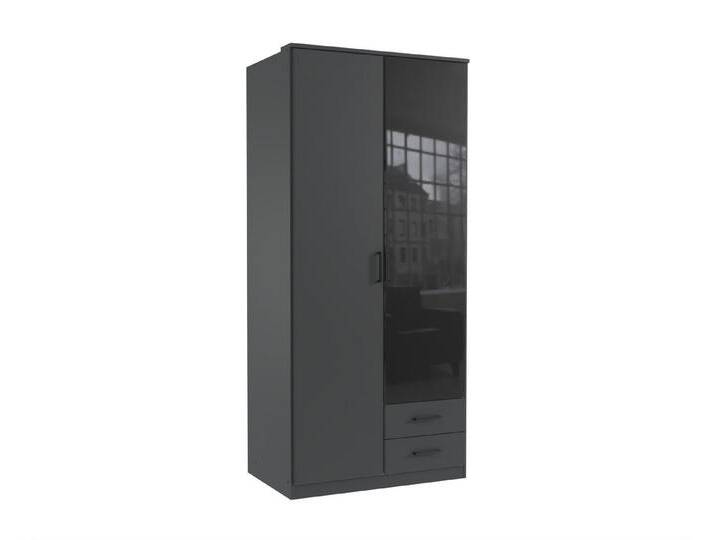 Wimex Drehtürenschrank in GRAPHIT + GLAS SCHWARZ - 90x199x58cm (BxHxT), schwarz von Wimex