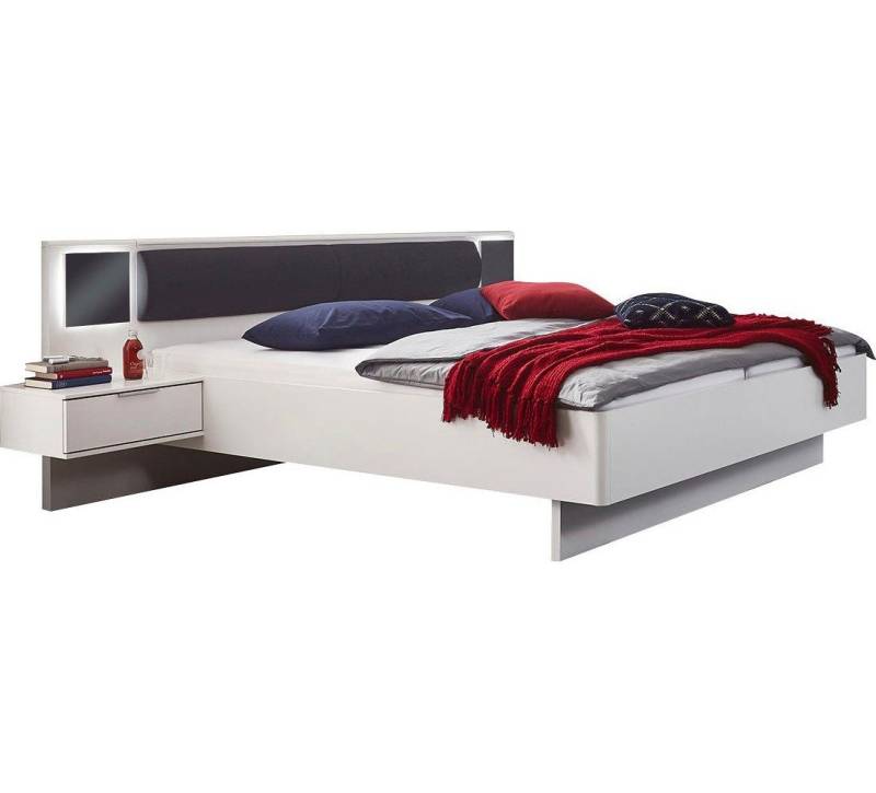 Wimex Futonbett Valencia (Valencia, 3-tlg., moderne Optik, 180x200cm mit LED), 180x200cm weiß graphit mit Polster und Nachtkonsolen von Wimex