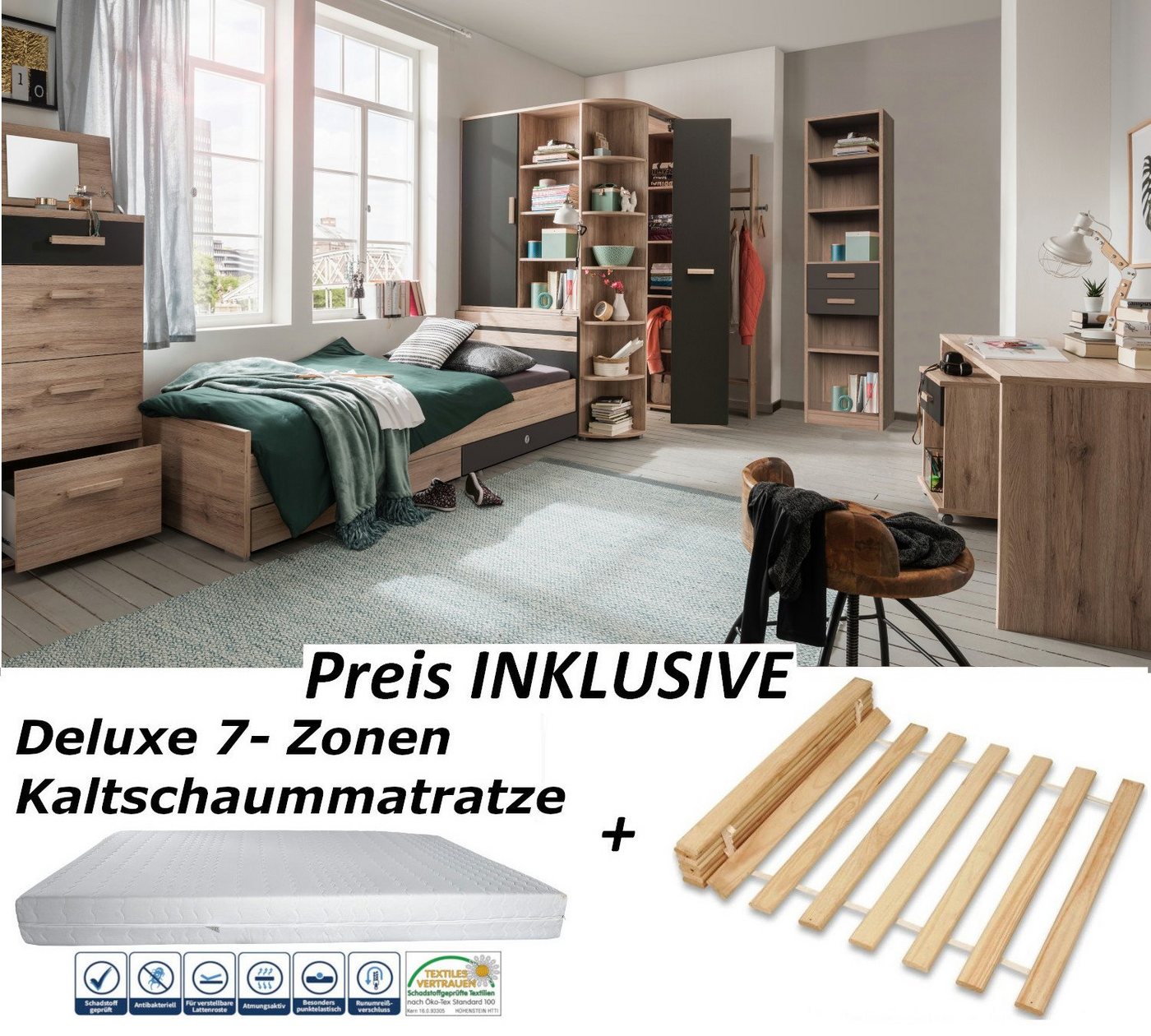 möbel-direkt.de Jugendzimmer-Set Cariba, (Komplett Set, 10-St., in verschiedenen Ausführungen wählbar), Made in Germany von möbel-direkt.de