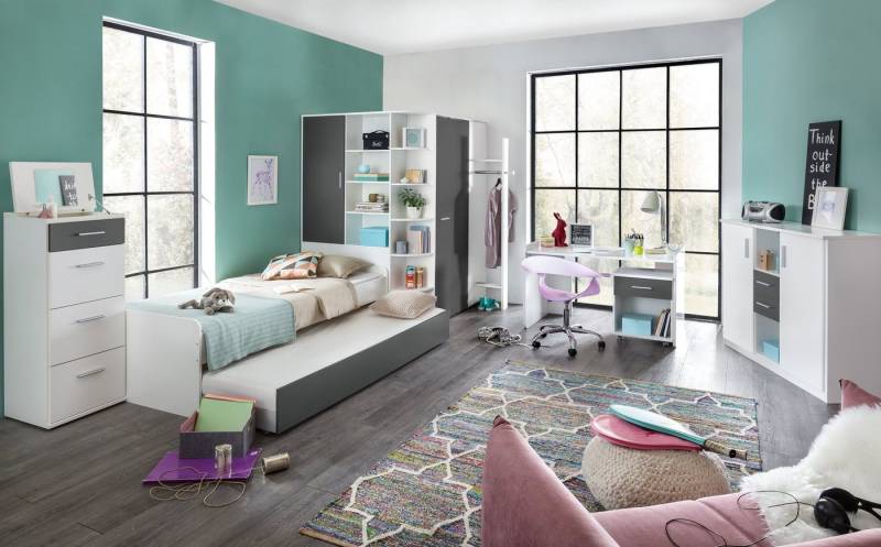Wimex Jugendzimmer-Set Joker, (Komplet Set, 10-tlg., in verschiedenen Zusammenstellungen wählbar), Bett mit Auszugsliege, begehbarer Eckschrank von Wimex
