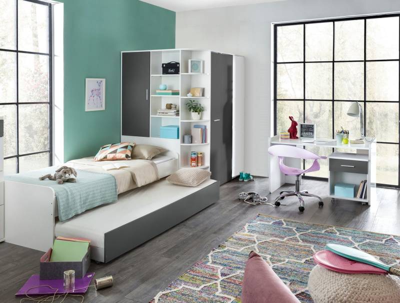 Wimex Jugendzimmer-Set Joker, (Komplet Set, 5-tlg., in verschiedenen Zusammenstellungen wählbar), Bett mit Auszugsliege, begehbarer Eckschrank von Wimex