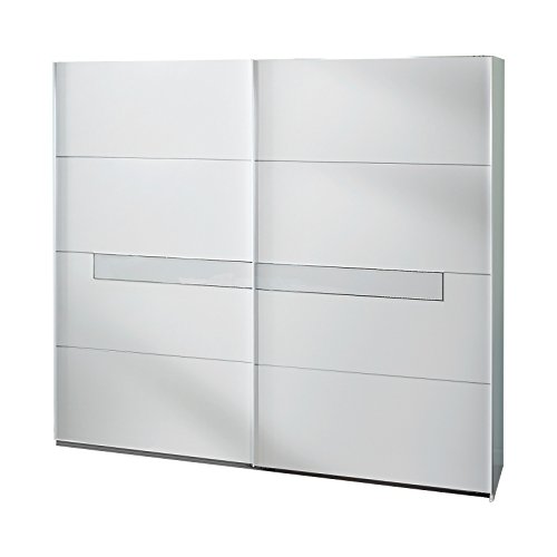 Wimex Kleiderschrank/ Schwebetürenschrank Pamela, (B/H/T) 225 x 210 x 65 cm, Weiß/ Absetzung Glas Weiß und Chrom von Wimex