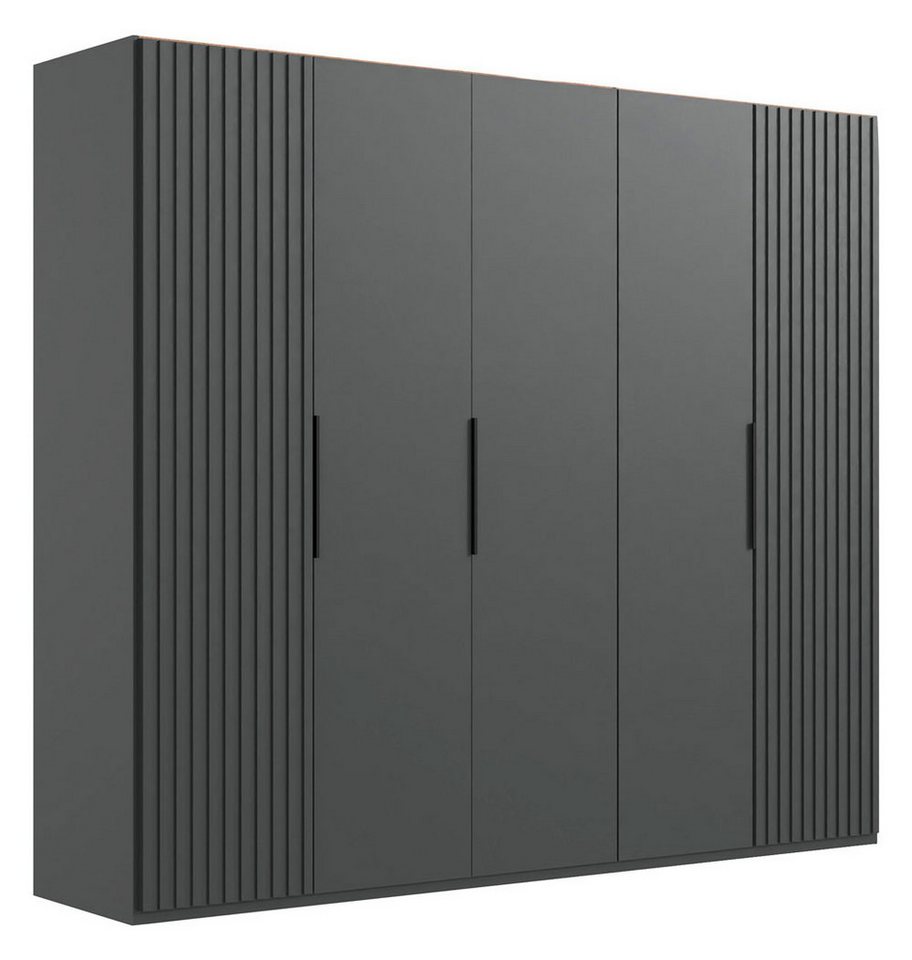Wimex Kleiderschrank Andorra (mit Türen, Einlegeböden, Kleiderstangen, 1-St., Akustikpaneel-Optik, mit 3D Leisten, Griffe in Schwarz) 250x58x216cm graphit von Wimex