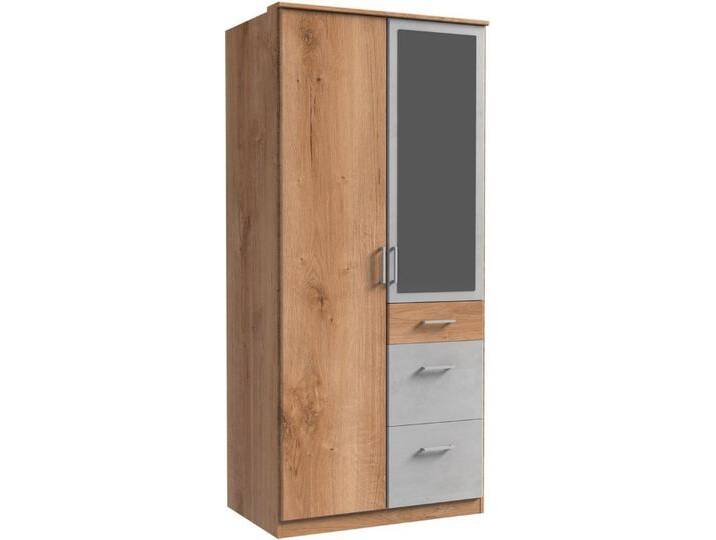 Wimex Kleiderschrank Click mit Spiegel, beige grau, Türen: 2 St., Plankeneichefarben/Beton-Nachbildung lichtgrau von Wimex