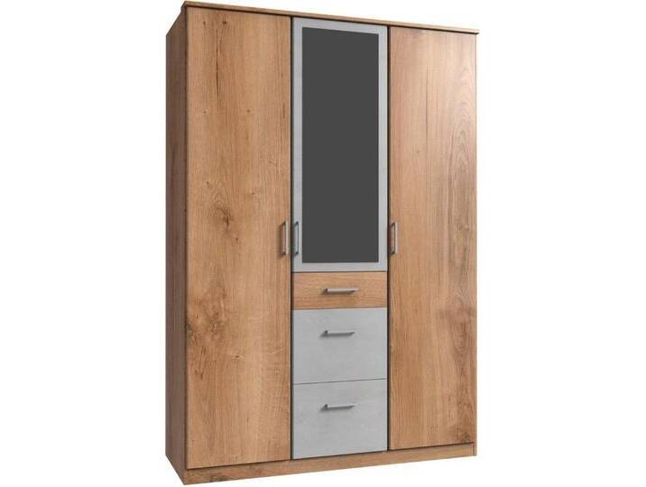 Wimex Kleiderschrank Click mit Spiegel, beige grau, Türen: 3 St., Plankeneichefarben/Beton-Nachbildung lichtgrau von Wimex