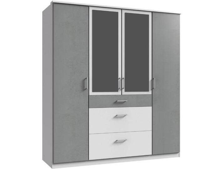 Wimex Kleiderschrank Click mit Spiegel, grau weiß, Türen: 4 St., Weiß/Beton-Nachbildung lichtgrau von Wimex