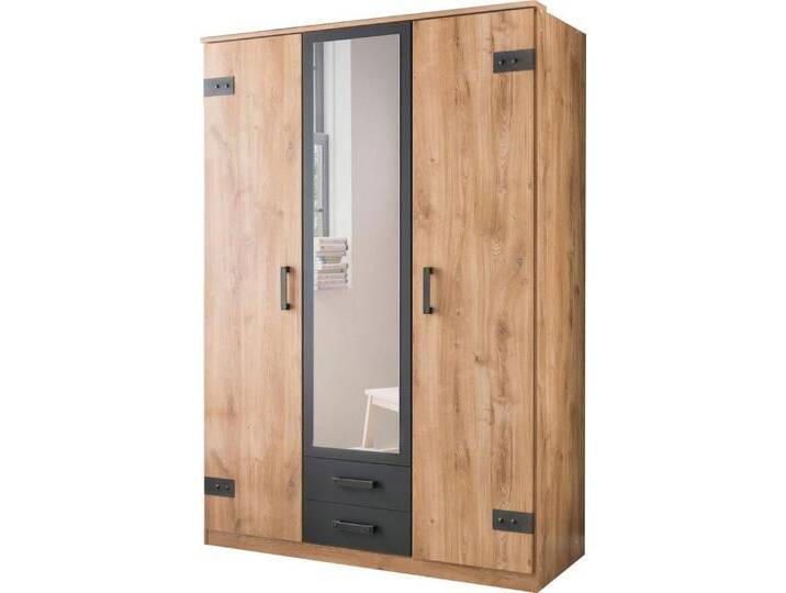 Wimex Kleiderschrank Cork (mit Türen, mit Spiegel, mit Schubladen, 1-St., moderner Kleiderschrank 3-türig) 135x58x199cm Plankeneiche graphit, braun von Wimex