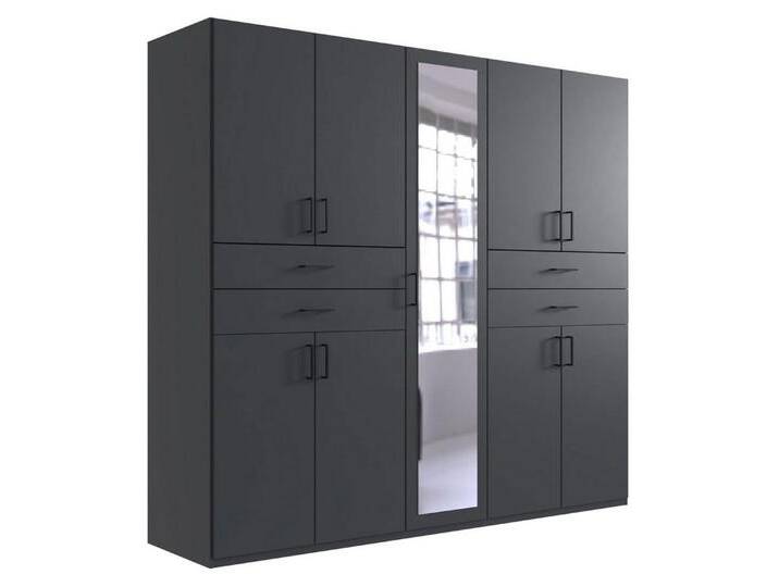 Wimex Kleiderschrank Taiga (mit Türen, Spiegel, Schubladen, Einlegeböden, Kleiderstangen, 1-St., moderne Optik, mit Spiegel, Kunststoffbügelgriffe) 225x58x210cm Graphit von Wimex