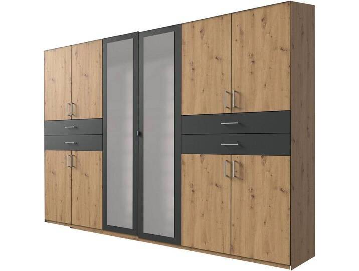 Wimex Kleiderschrank Taiga (mit Türen, Spiegel, Schubladen, Einlegeböden, Kleiderstangen, 1-St., moderne Optik, mit Spiegel, Kunststoffbügelgriffe) 270x58x210cm Eiche Artisan graphit von Wimex