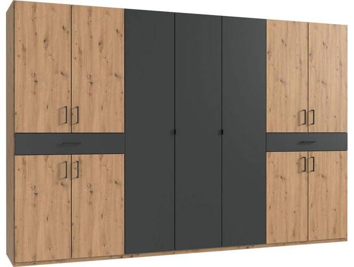 Wimex Kleiderschrank Tibet (mit Türen, Schubladen, Einlegeböden, Kleiderstangen, 1-St., moderne Optik, 11-türig, Kunststoffgriffe) Eiche Artisan graphit 313x58x208cm 11-türig von Wimex