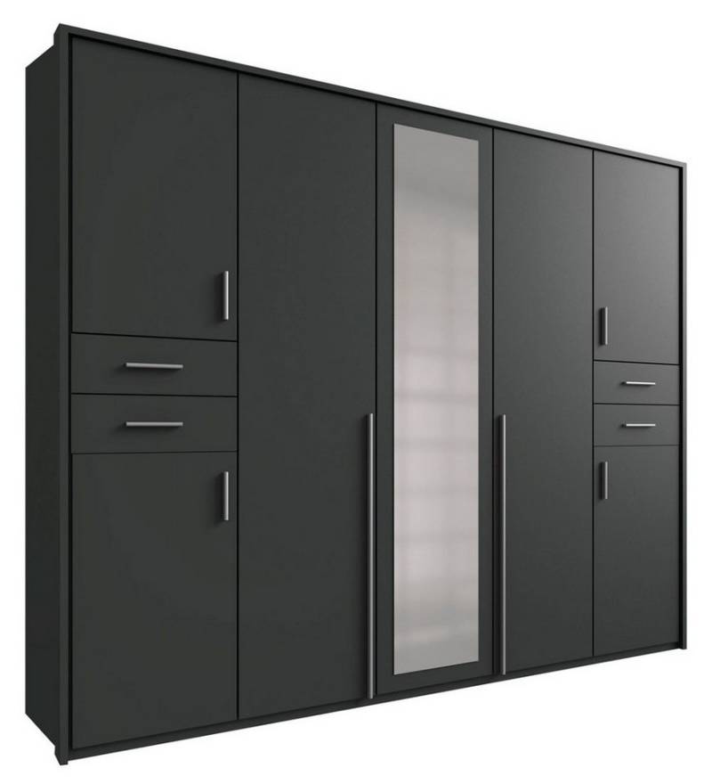 Wimex Kleiderschrank Vegas (mit Türen, Spiegel, Kleiderstangen, Einlegeböden, 1-St., moderne Optik, alufarbene Stangengriffe aus Kunststoff) 228x58x210cm Graphit von Wimex