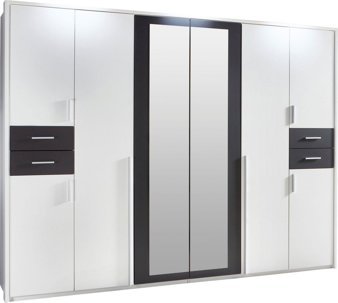 Wimex Kleiderschrank Vegas (mit Türen, Spiegel, Kleiderstangen, Einlegeböden, 1-St., moderne Optik, alufarbene Stangengriffe aus Kunststoff) 273x58x210cm Weiß Graphit mit Spiegel von Wimex