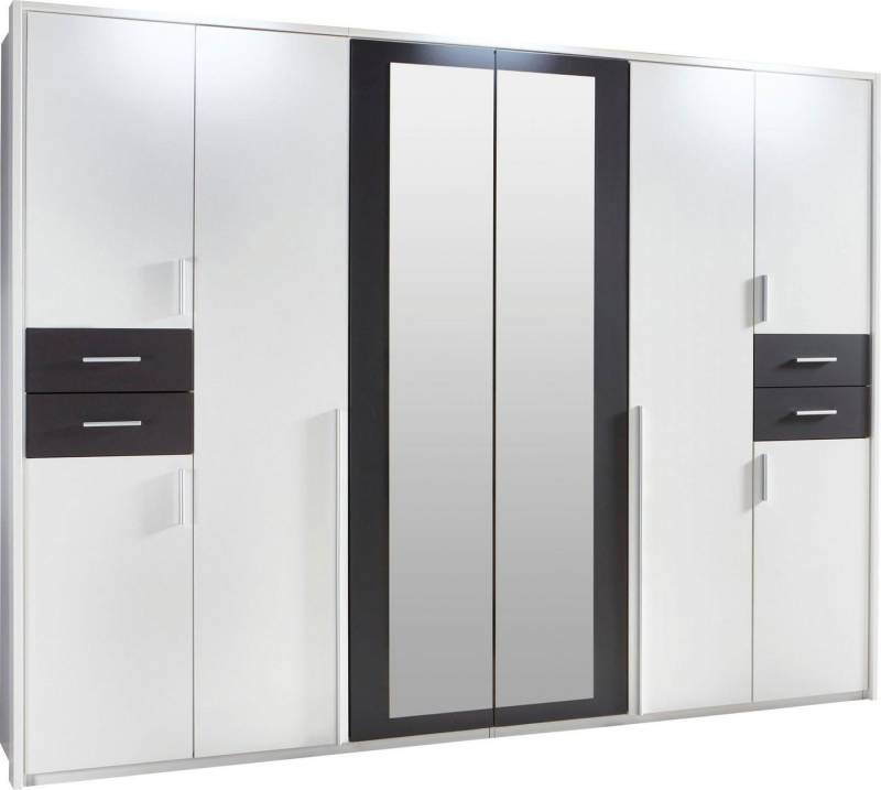 Wimex Kleiderschrank Vegas (mit Türen, Spiegel, Kleiderstangen, Einlegeböden, 1-St., moderne Optik, alufarbene Stangengriffe aus Kunststoff) 273x58x210cm Weiß Graphit mit Spiegel von Wimex