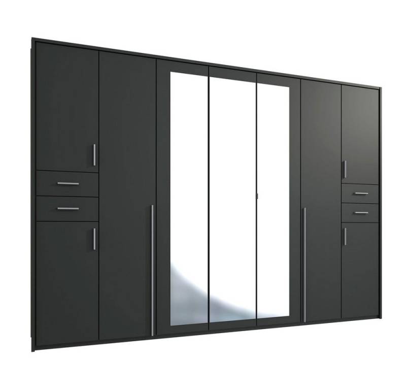 Wimex Kleiderschrank Vegas (mit Türen, Spiegel, Kleiderstangen, Einlegeböden, 1-St., moderne Optik, alufarbene Stangengriffe aus Kunststoff) 316x58x210cm graphit von Wimex