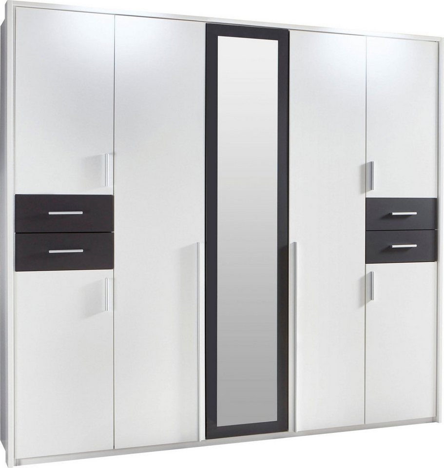 Wimex Kleiderschrank Vegas (mit Türen, mit Spiegel, mit Schubladen, 1-St., moderner Kleiderschrank 7-türig) 7-türig 228x58x210cm weiß graphit mit Spiegel von Wimex