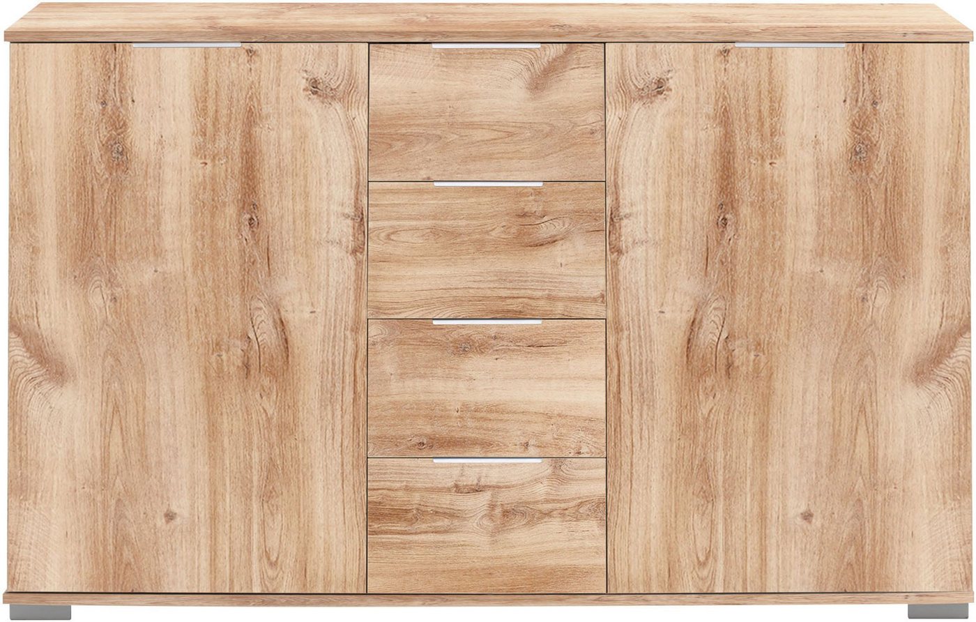 Wimex Kombikommode Easy Plus (2 Türen, 4 Schubladen, 2 Einlegeböden, 1 St., moderne Optik, alufarbene Metallgriffe, Füße alufarben), 130x41x83cm Plankeneiche von Wimex