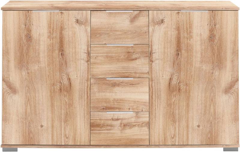 Wimex Kombikommode Easy Plus (2 Türen, 4 Schubladen, 2 Einlegeböden, 1 St., moderne Optik, alufarbene Metallgriffe, Füße alufarben), 130x41x83cm Plankeneiche von Wimex