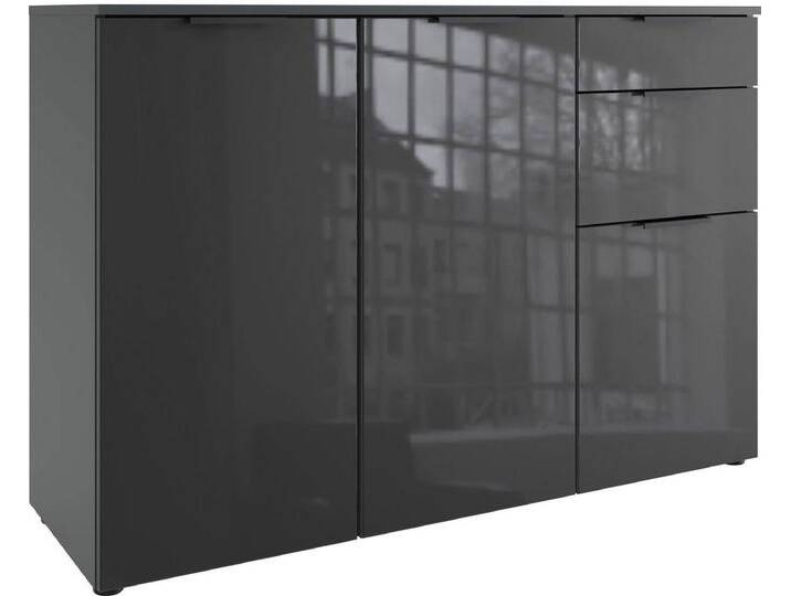 Wimex Kombikommode Level (3 Türen, 2 Schubladen, 3 Einlegeböden, 1 St., moderne Optik, chromfarbene Metallgriffe), 122x41x84cm graphit / Grauglas von Wimex