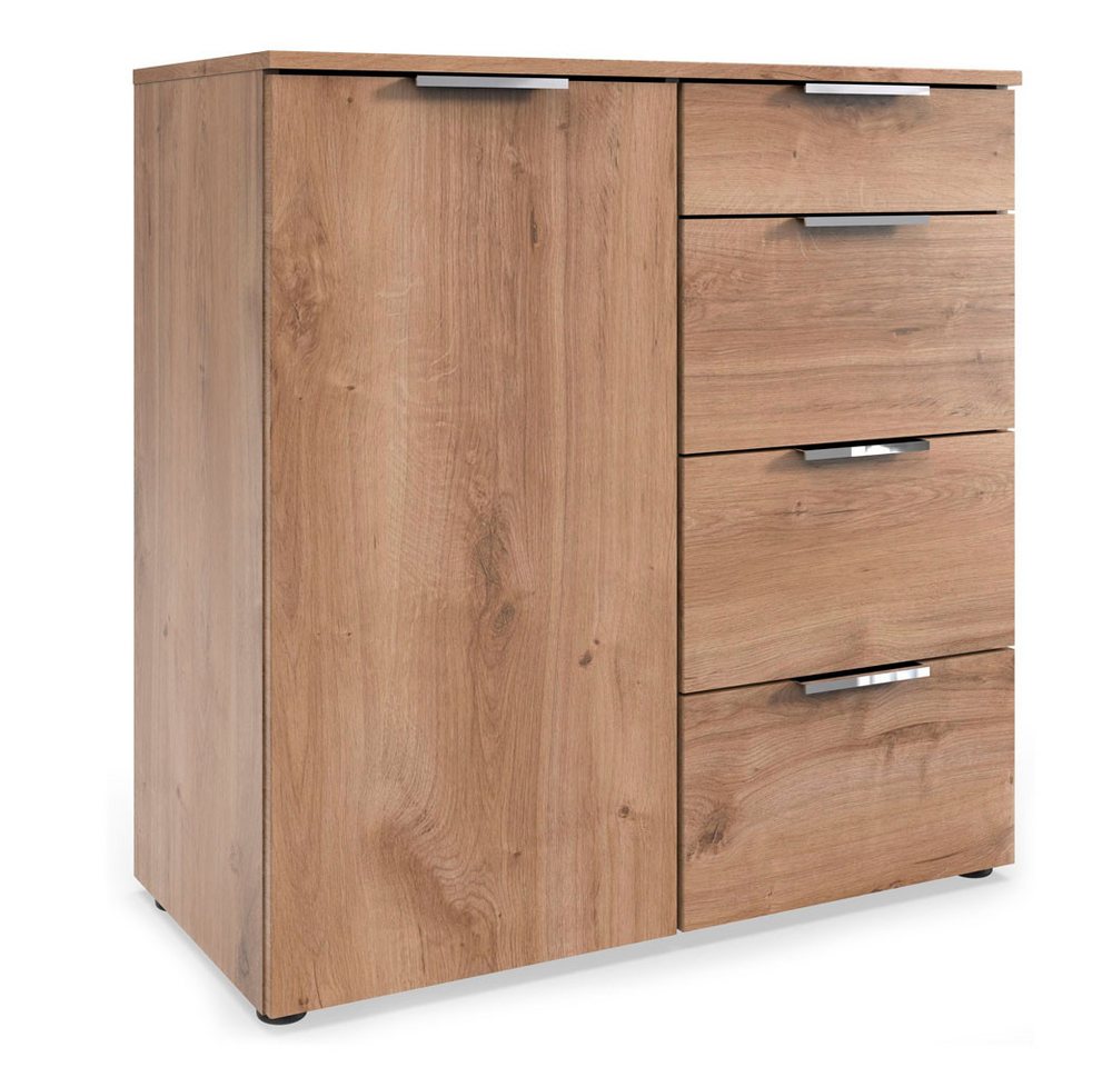 Wimex Kombikommode Level (mit 4 Schubladen, 2 Einlageböden, 1-türig, 1 St., moderne Optik, mit 4 Schubladen, 2 Einlageböden), 84x41x81cm mit 4 Schubladen Plankeneiche von Wimex
