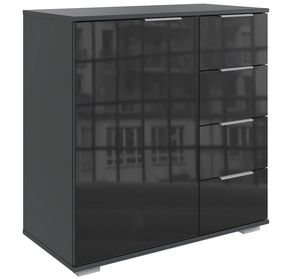 Wimex Kommode Easy Plus (1 Tür, 4 Schubladen, 1 St., moderne Optik, mit Schubladen), 82x41x83cm graphit / Schwarzglas 4 Schubladen von Wimex