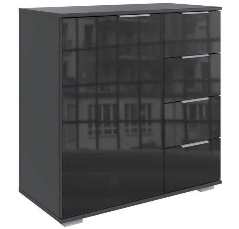 Wimex Kommode Easy Plus (1 Tür, 4 Schubladen, 1 St., moderne Optik, mit Schubladen), 82x41x83cm graphit / Schwarzglas 4 Schubladen von Wimex