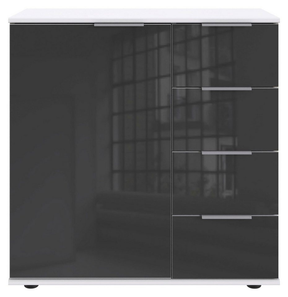 Wimex Kommode Easy Plus (1 Tür, 4 Schubladen, 1 St., moderne Optik, mit Schubladen), 82x41x83cm weiß / Grauglas, 4 Schubladen von Wimex