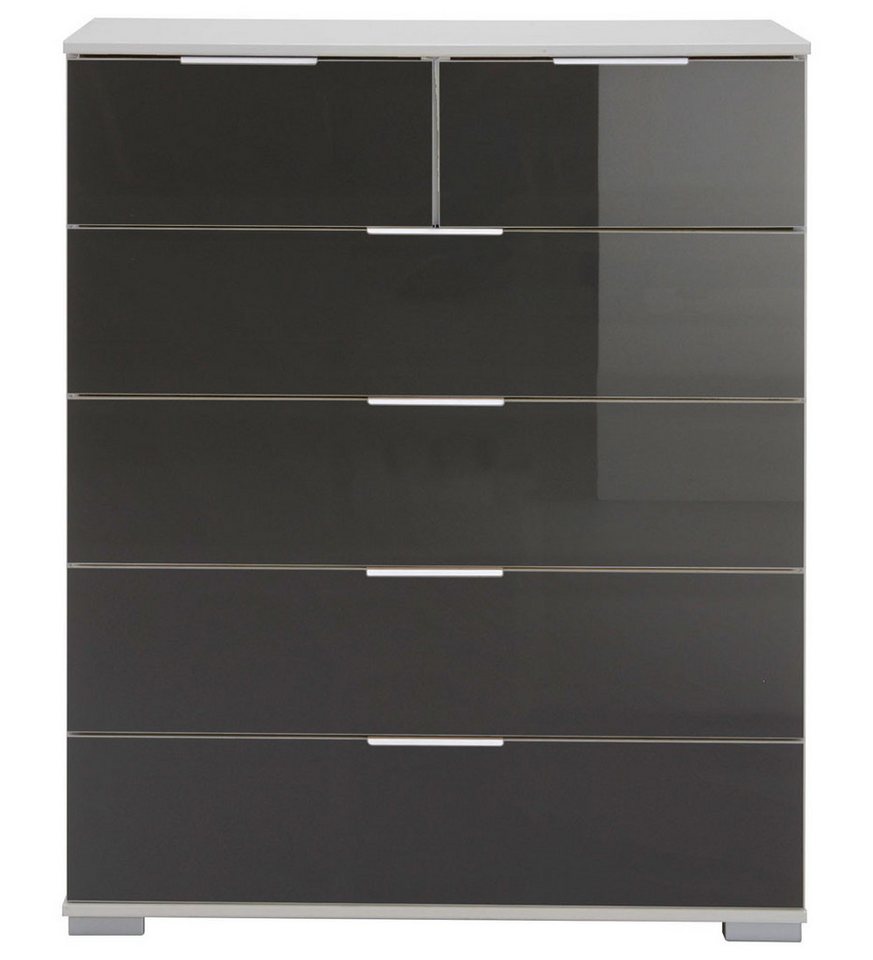 Wimex Kommode Easy Plus (mit 6 Schubladen, 1 St., moderne Optik, Metallgriffe, Glasfront), 82x41x102cm weiß / Grauglas von Wimex