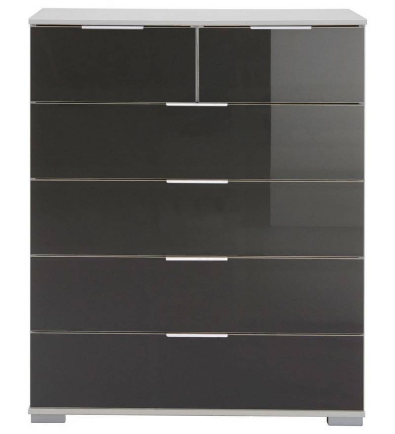 Wimex Kommode Easy Plus (mit 6 Schubladen, 1 St., moderne Optik, Metallgriffe, Glasfront), 82x41x102cm weiß / Grauglas von Wimex