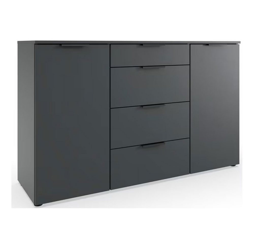 Wimex Kommode Level (2 Türen, 4 Schubladen, 4 Einlegeböden, 1 St., moderne Optik, Metallgriffe, Schubladen, Türen), 135x41x84cm graphit von Wimex