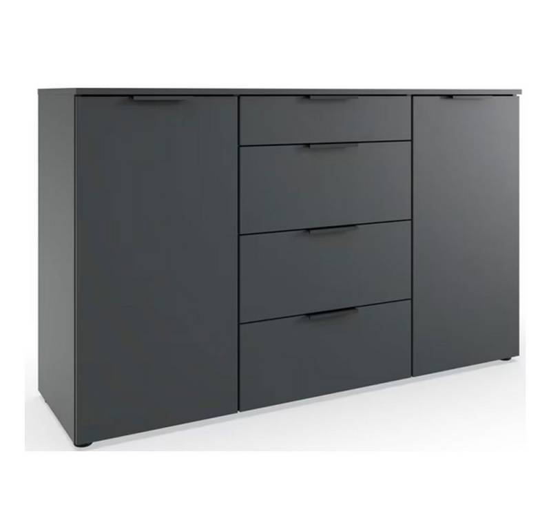 Wimex Kommode Level (2 Türen, 4 Schubladen, 4 Einlegeböden, 1 St., moderne Optik, Metallgriffe, Schubladen, Türen), 135x41x84cm graphit von Wimex