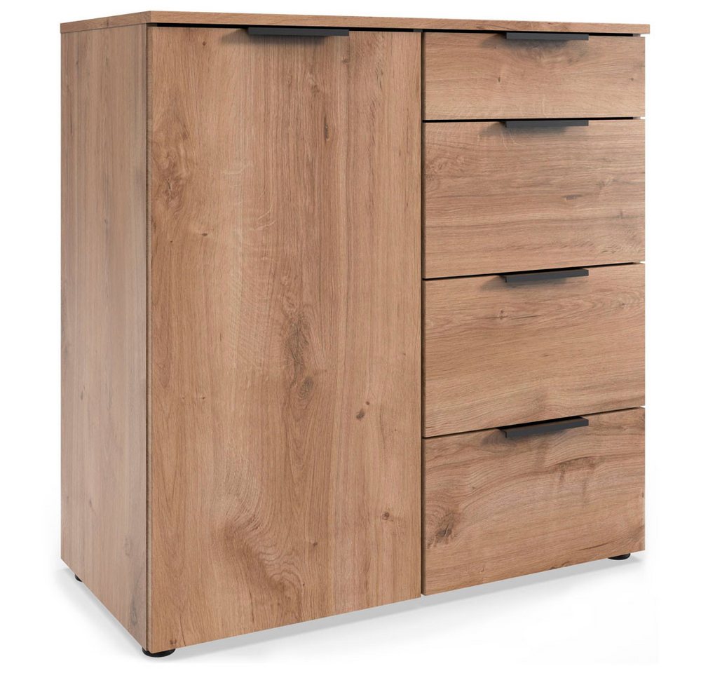 Wimex Kommode Level (mit 4 Schubladen, 2 Einlageböden, 1-türig, 1 St., moderne Optik, mit 4 Schubladen, 2 Einlageböden), 81x41x84cm, Plankeneiche von Wimex