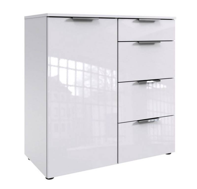 Wimex Kommode Level (mit 4 Schubladen, 2 Einlegeböden, 1-türig, 1 St., moderne Optik, mit 4 Schubladen, 2 Einlegeböden), 81x41x84cm mit Schubladen weiß / Front weiß Hochglanz lackiert von Wimex
