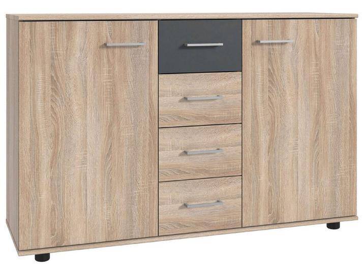 Wimex Kommode Taiga (2 Türen, 4 Schubladen, 1 St., moderne Optik, 2-türig), 130x41x83cm Eichen Sägerau graphit, braun von Wimex