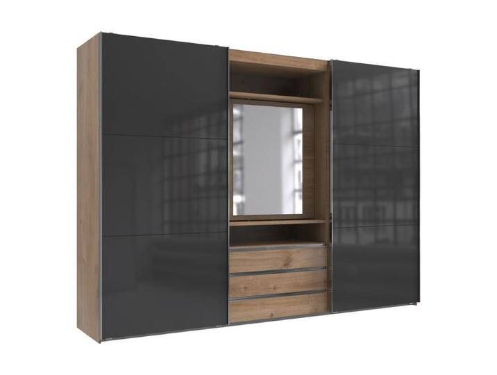 Wimex MagicGlas Schwebetürenschrank mit drehbarem Spiegelelement - Glas grey, Plankeneiche Nachbildung, Spiegelglas , 236 von Wimex