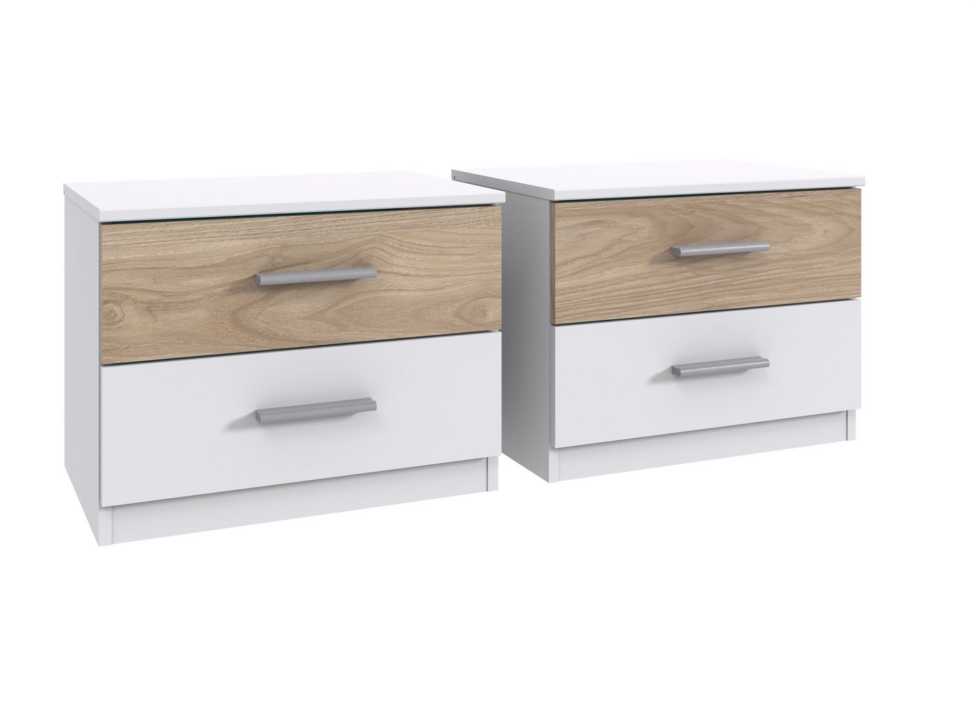 Wimex Nachtkommode (2er-Set), 2 Schübe, Weiss / Hickory-Eiche-Dekor - 52x40x38cm (B/H/T) von Wimex