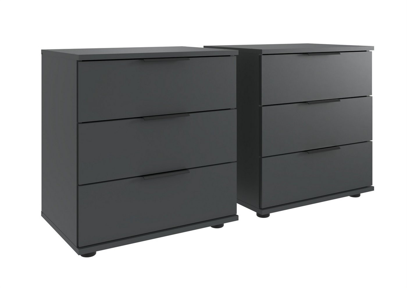 Wimex Nachtkommode (2er-Set), 3 Schubladen, in Graphit - 52x58x38cm (BxHxT) von Wimex