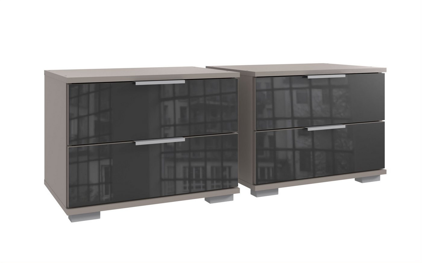 Wimex Nachtkommode (2er-Set) je 2 Schübe, SAHARAGRAU + GLAS GREY - 104x40x38 (BxHxT) (2er-Set) von Wimex