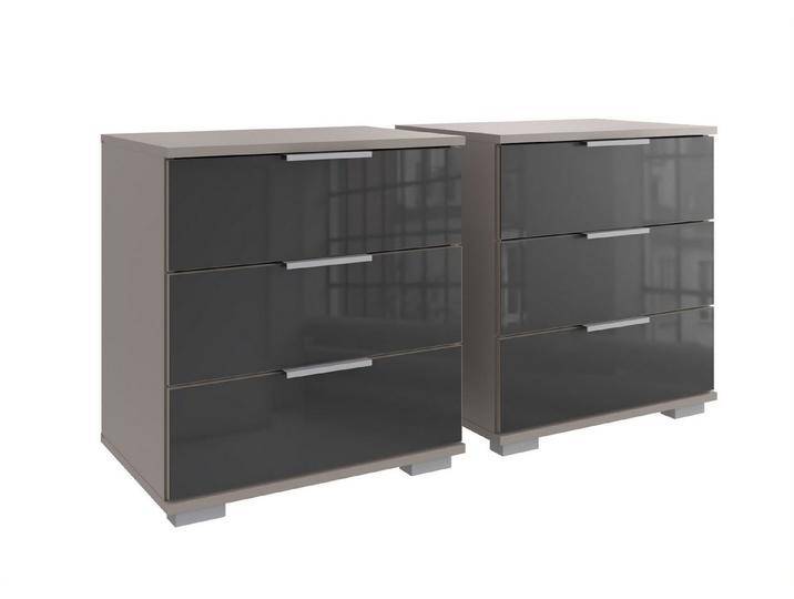 Wimex Nachtkommode (2er-Set) je 3 Schübe, SAHARAGRAU + GLAS GREY - 52x58x38 (BxHxT) (2er-Set), grau von Wimex