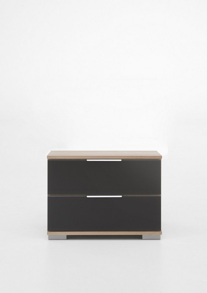 Wimex Nachtkommode in Eiche-Sägerau mit 2 Schubladen und Absetzungen in GLAS GREY (BxHxT: 52x40x38 cm) von Wimex
